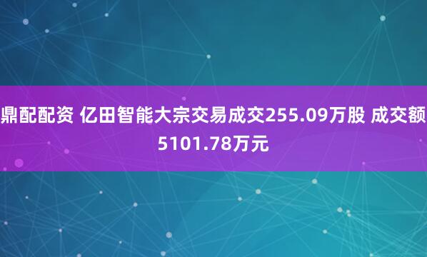 鼎配配资 亿田智能大宗交易成交255.09万股 成交额5101.78万元